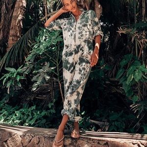 Tie-Dye Utility Jumpsuit - Green/White